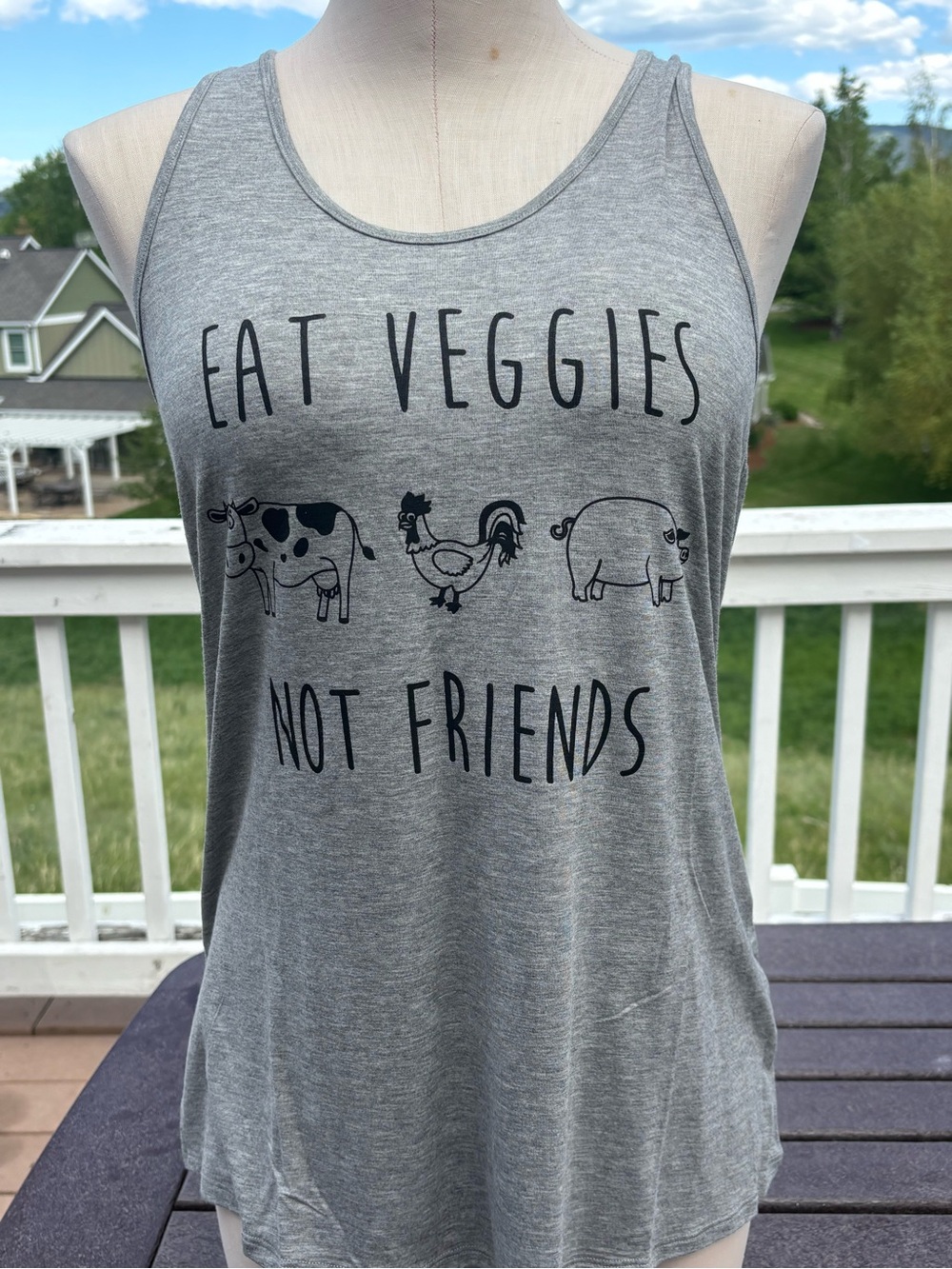 Gray Tank Top "Eat Veggies Not Friends"